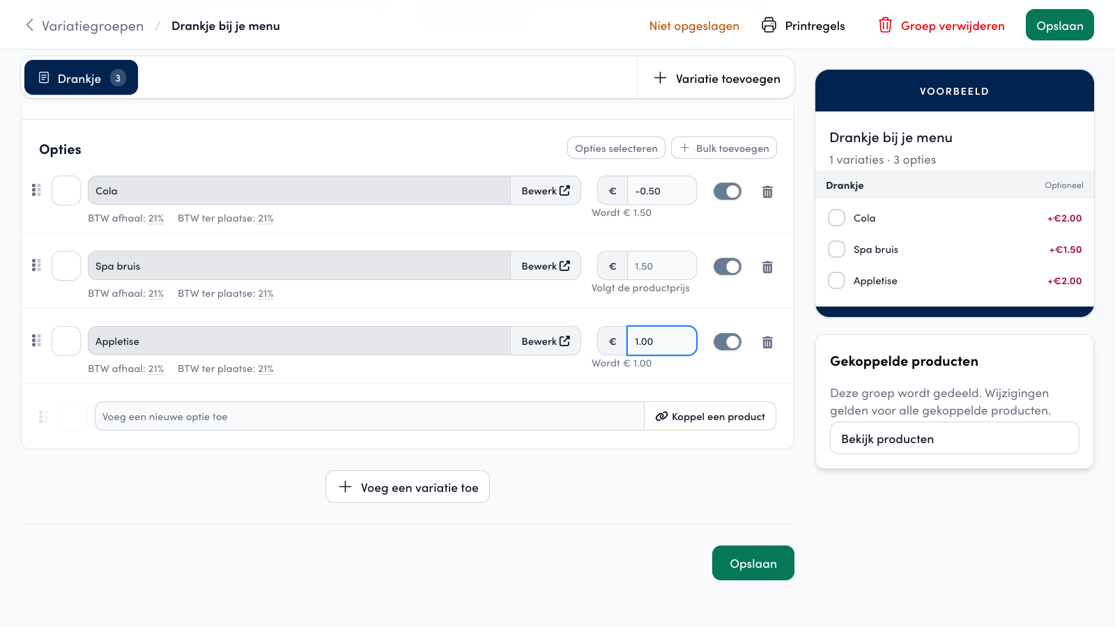 Appletise gets a fixed price of 1.00.