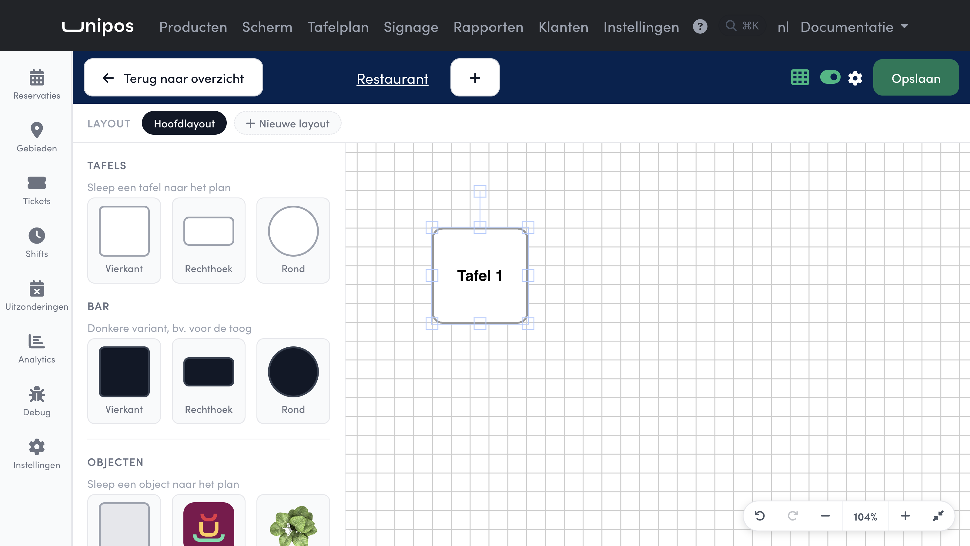 The table is now on the plan as Table 1. Drag the other tables to their spots in the same way.