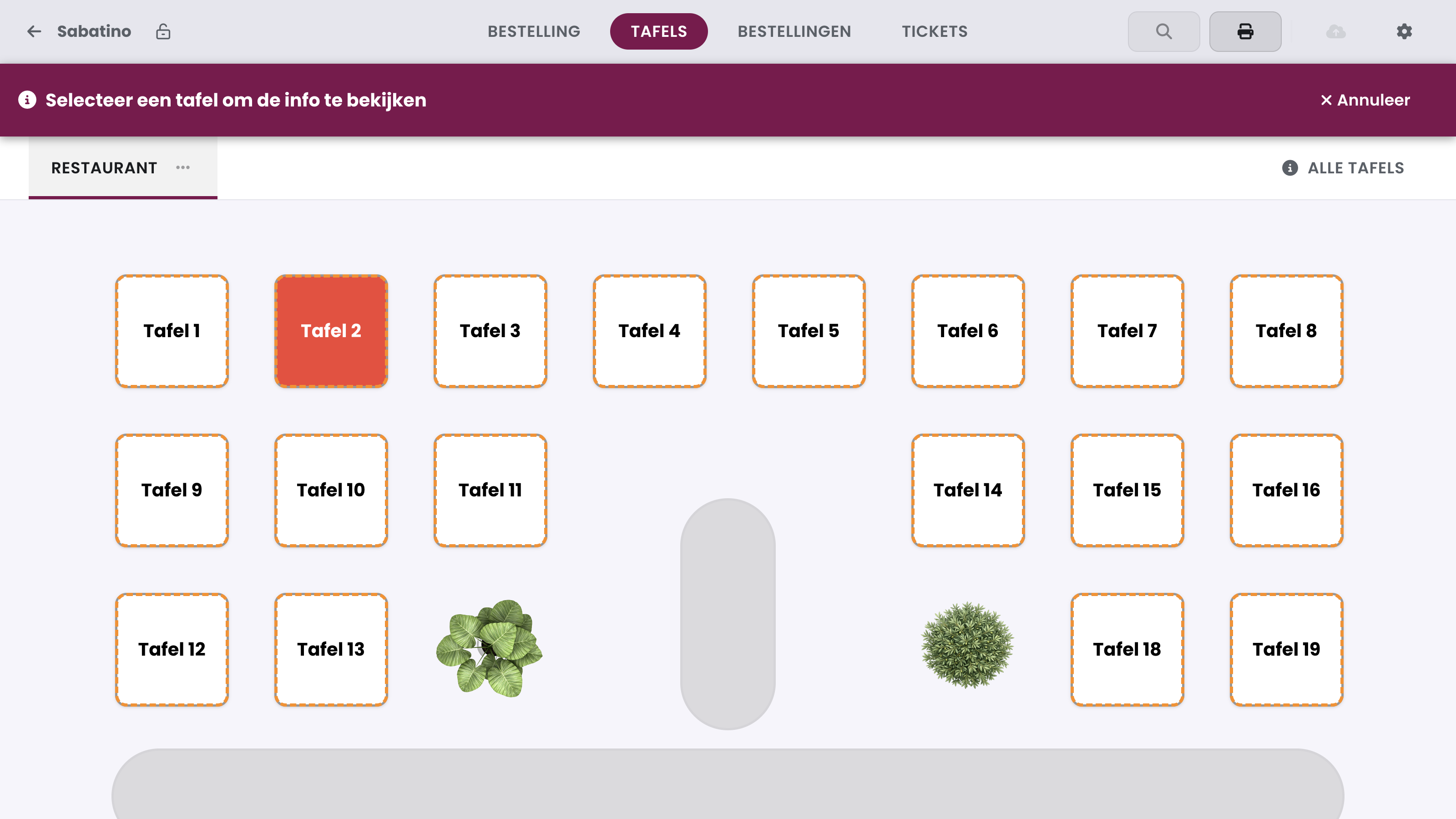After Open table info in the quick actions, the bar asks you to select a table. Tap Table 2.